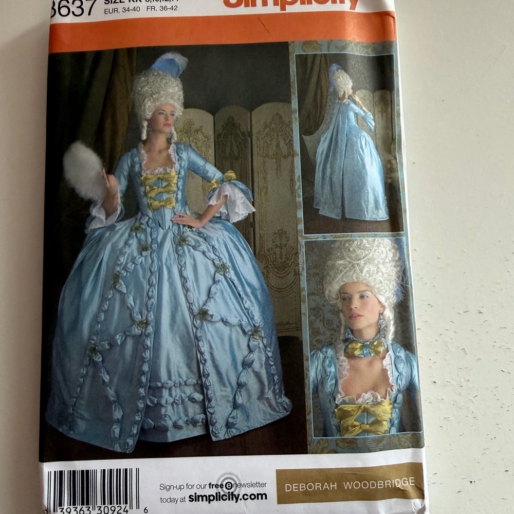 Simplicity 3637 18th Century Historical Costume Pattern Marie Antoinette 8 - 14